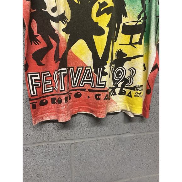 Vintage 1993 Jump Up Music Festival Concert AOP T Shirt Sz L Reggae Tie Dye Band - Picture 3 of 6